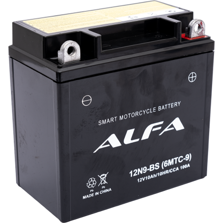 Аккумуляторная батарея марки ALFA 12N9-BS (6MTC-9) 10Ah (100A 136*76*134) для мотоциклов
