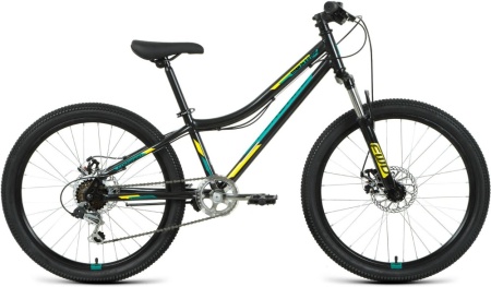 Велосипед FORWARD TITAN 24 2.0 D (24" 6 ск. рост. 12") 2022, черный/желтый, RBK22FW24843