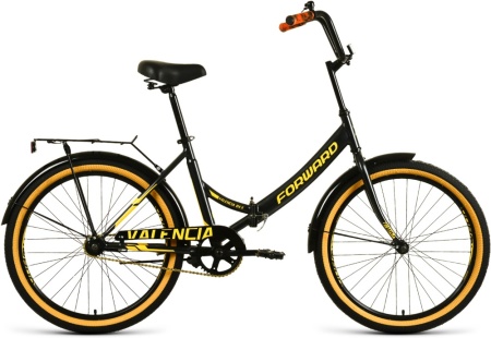 Велосипед FORWARD VALENCIA 24 X (24" 1 ск. рост 16" скл.) 2020-2021, черный/золотой, RBKW1C241001