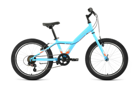 Велосипед FORWARD DAKOTA 20 1.0 (20" 6 ск. рост. 10.5") 2022, голубой/ярко-оранжевый, RBK22FW20582