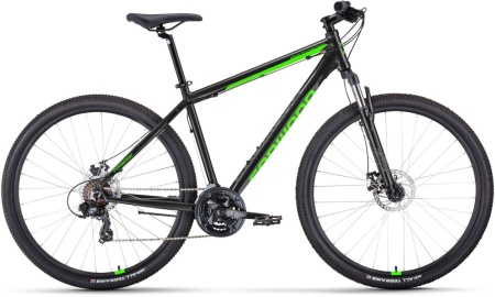 Велосипед FORWARD APACHE 29 2.0 D CLASSIC (29" 21 ск. рост. 19") 2022, черный/ярко-зеленый, RBK22FW2
