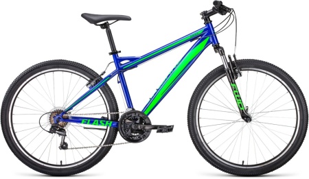 Велосипед FORWARD FLASH 26 1.0 (26" 21 ск. рост. 15") 2022, синий/ярко-зеленый, RBK22FW26644